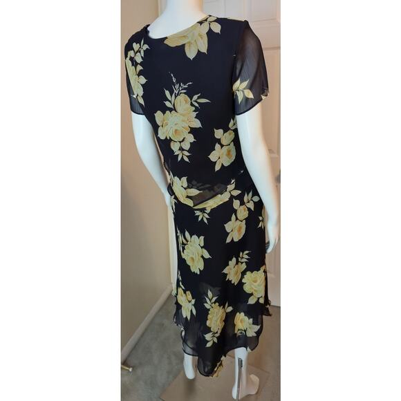 STUDIO I PETITE Two Piece Blouse Skirt Set Yellow Black and Cream Women size 10P - Picture 7 of 11